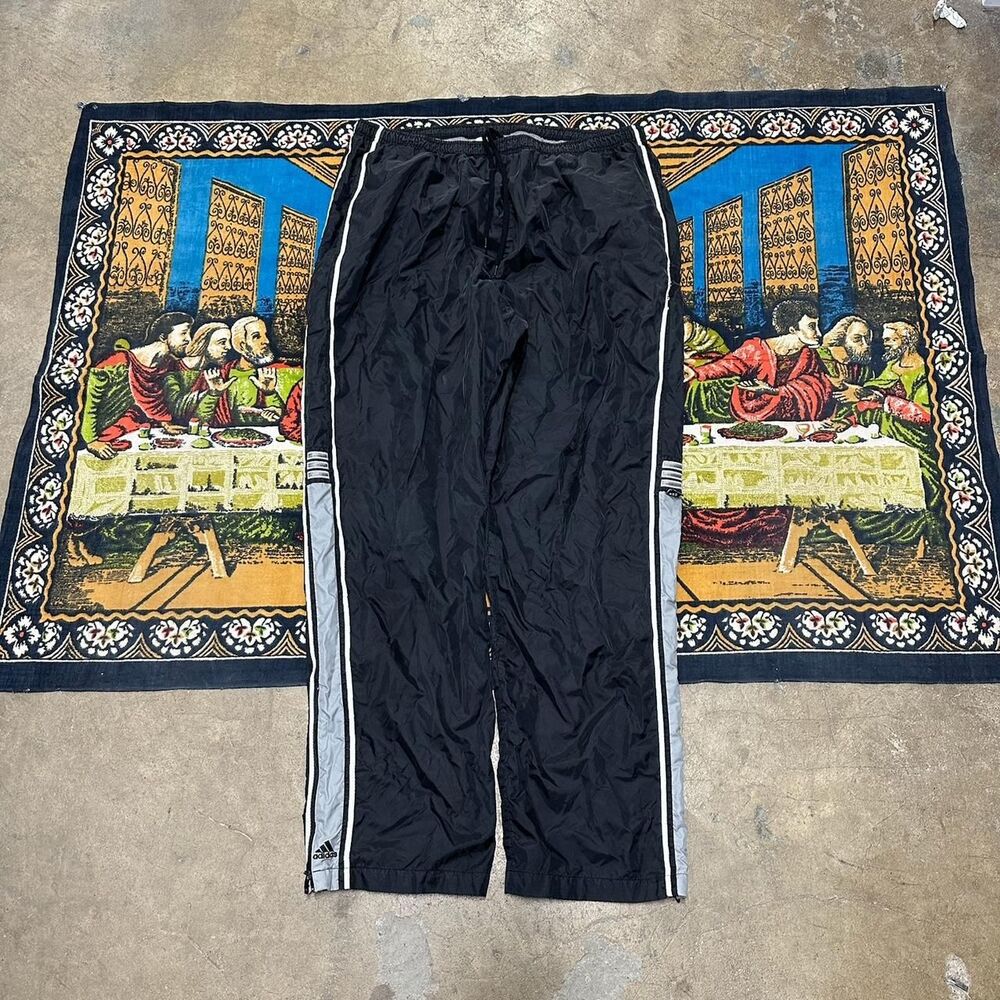 Black adidas track pants  Vintage adidas size xl baggy nylon pants skater y2k